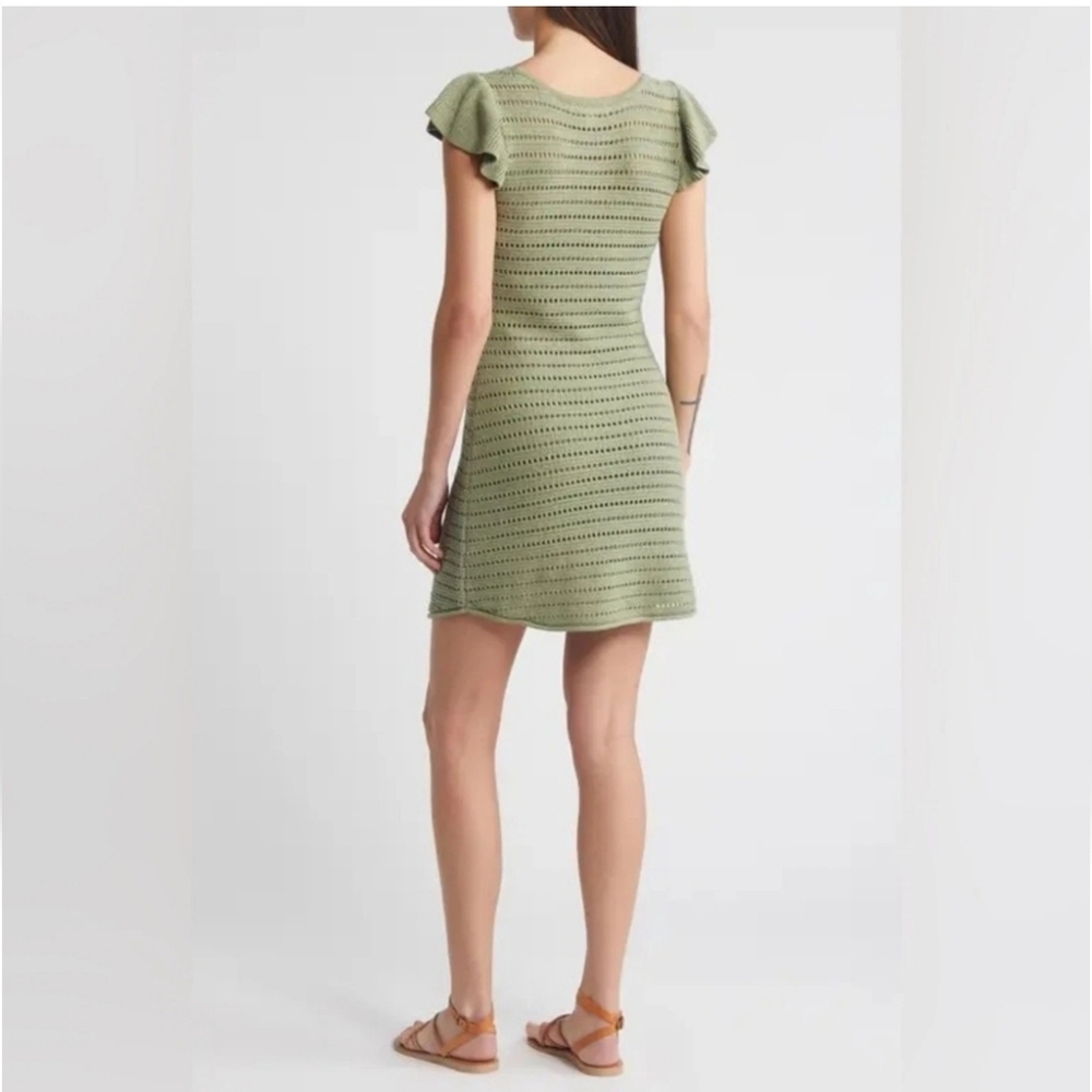 NWT || TREASURE & BOND || crocheted dress flutter sleeves mini scoop neck sz S - Picture 2 of 6